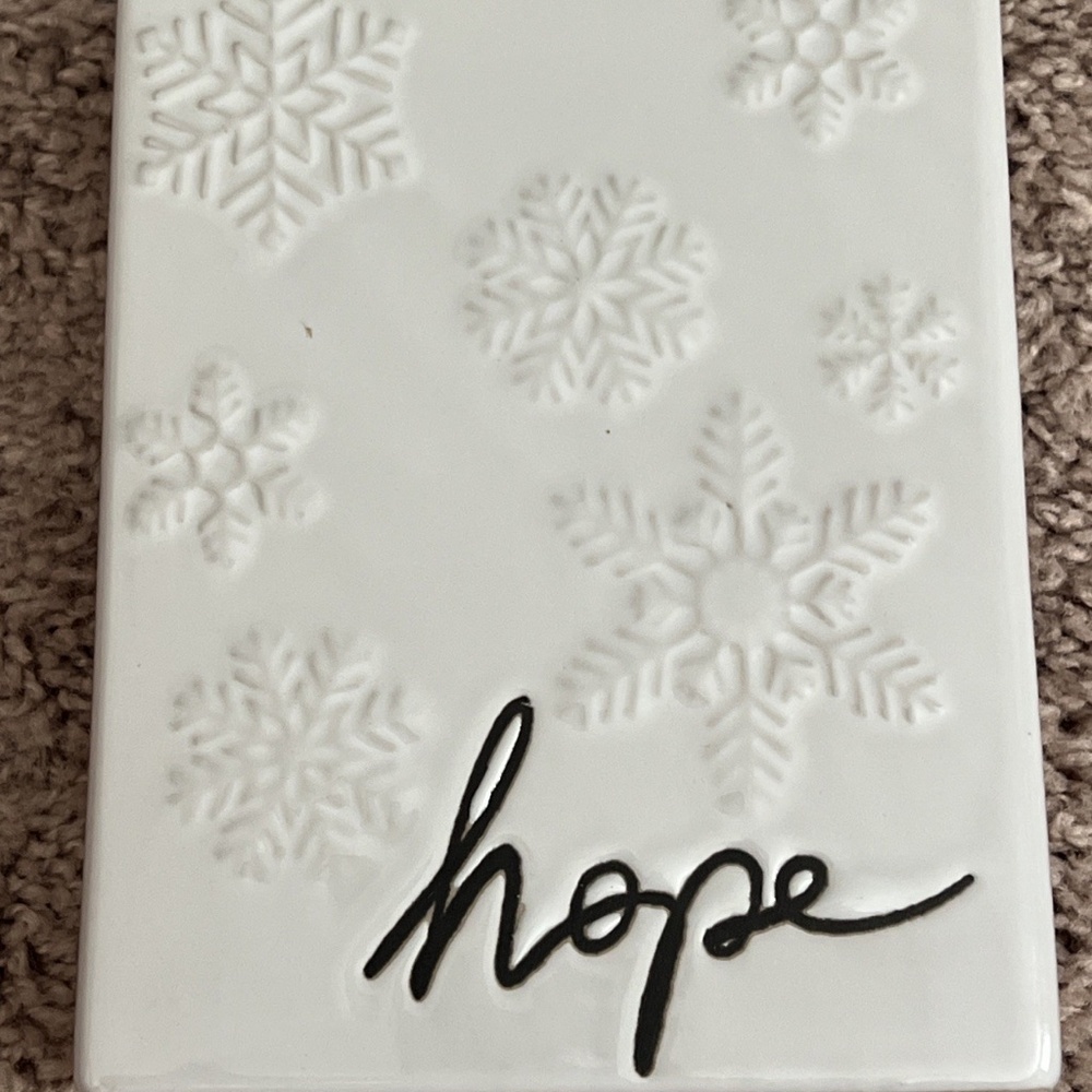 Hope Snowflake Ceramic Winter Holiday Decor Embossed White